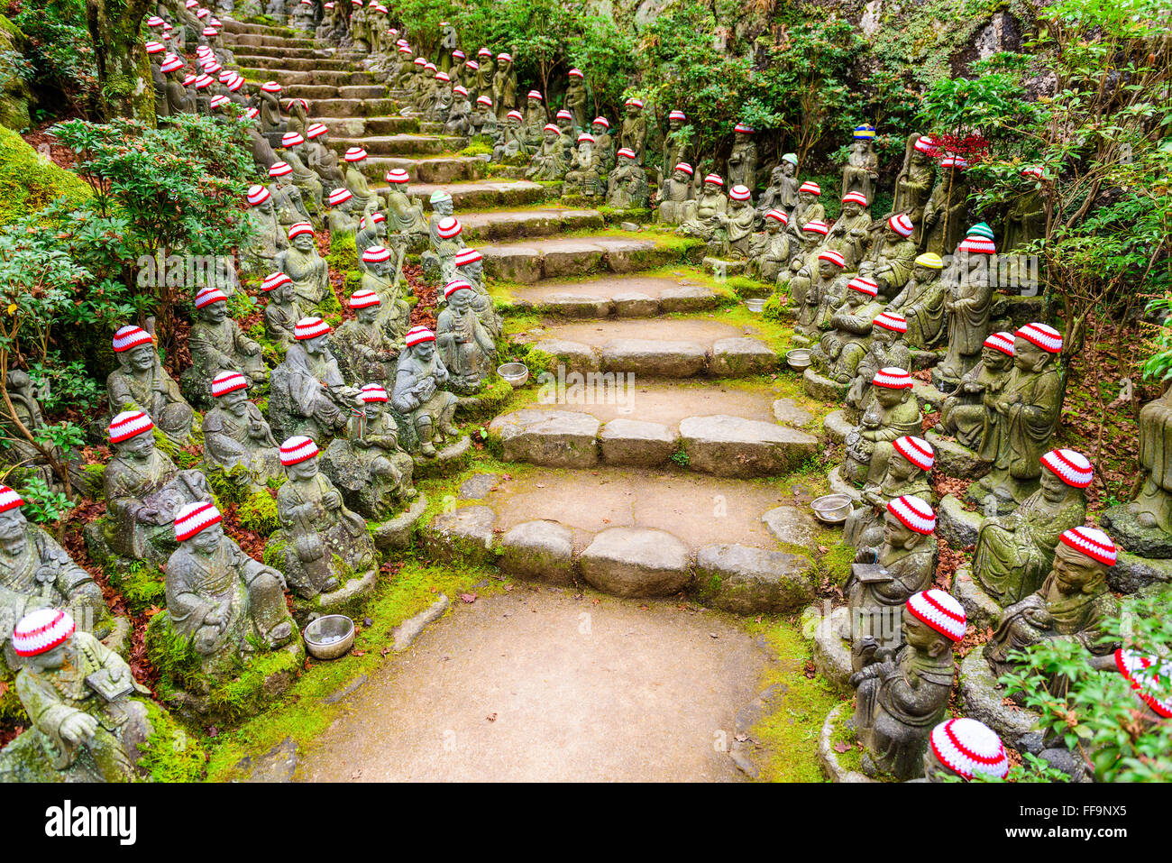 Miyajima Island, Hiroshima, Japan at the buddha lined pathways at Daisho-in Temple grounds. Stock Photo