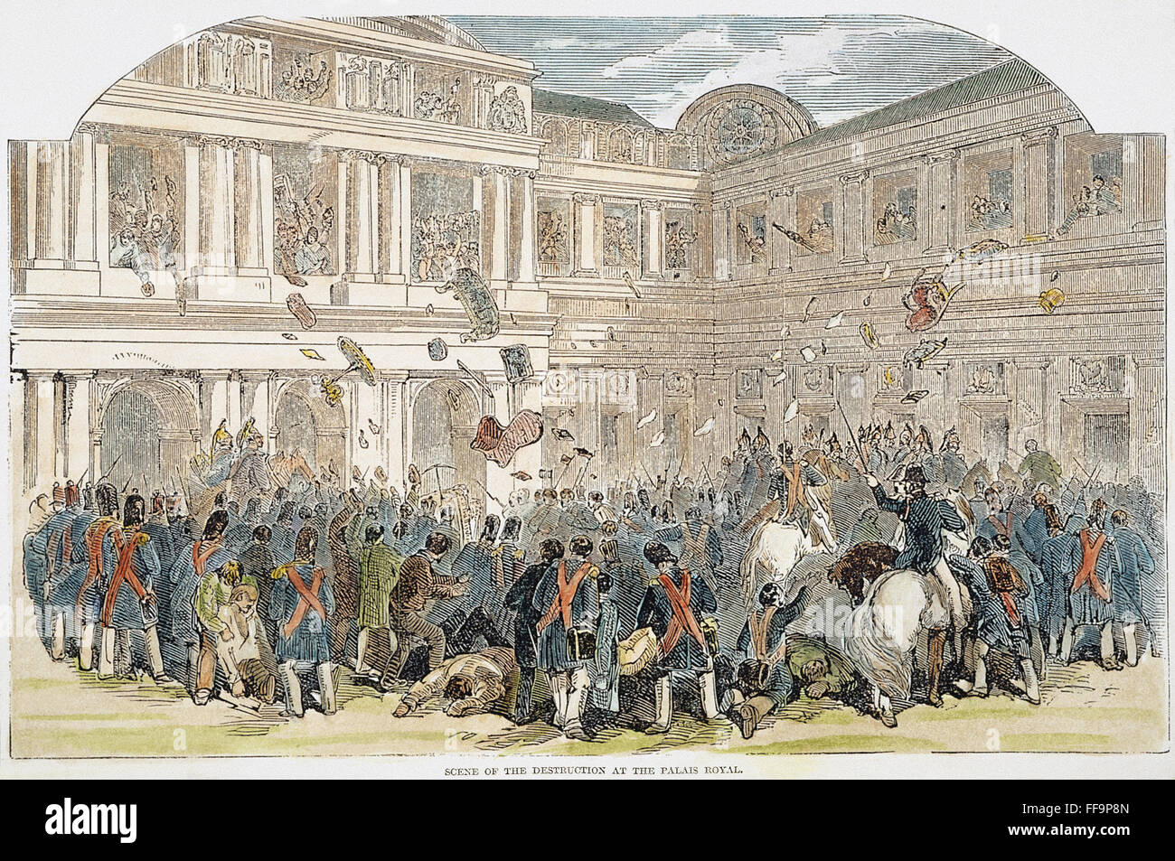 FRANCE: REVOLUTION, 1848. /nRioters at the Palais Royal in Paris during the Revolution of 1848: wood engraving from a contemporary English newspaper. Stock Photo