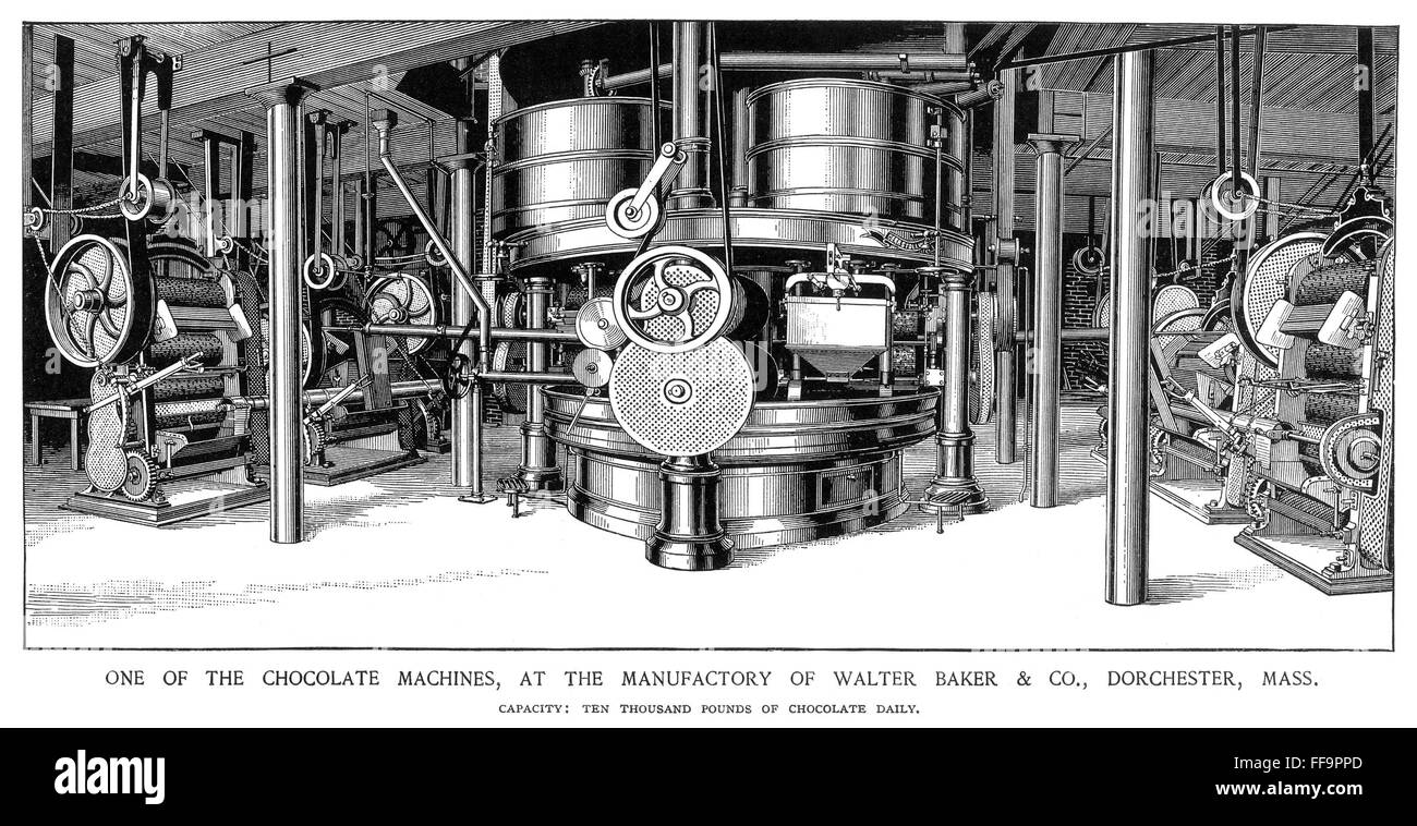 CHOCOLATE FACTORY, 1890. /nA chocolate machine at Walter Baker & Co. in