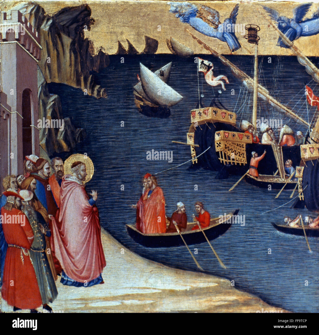 MIRACLE OF SAINT NICHOLAS. /nAmbrogio Lorenzetti. Panel, c1340s. Stock Photo