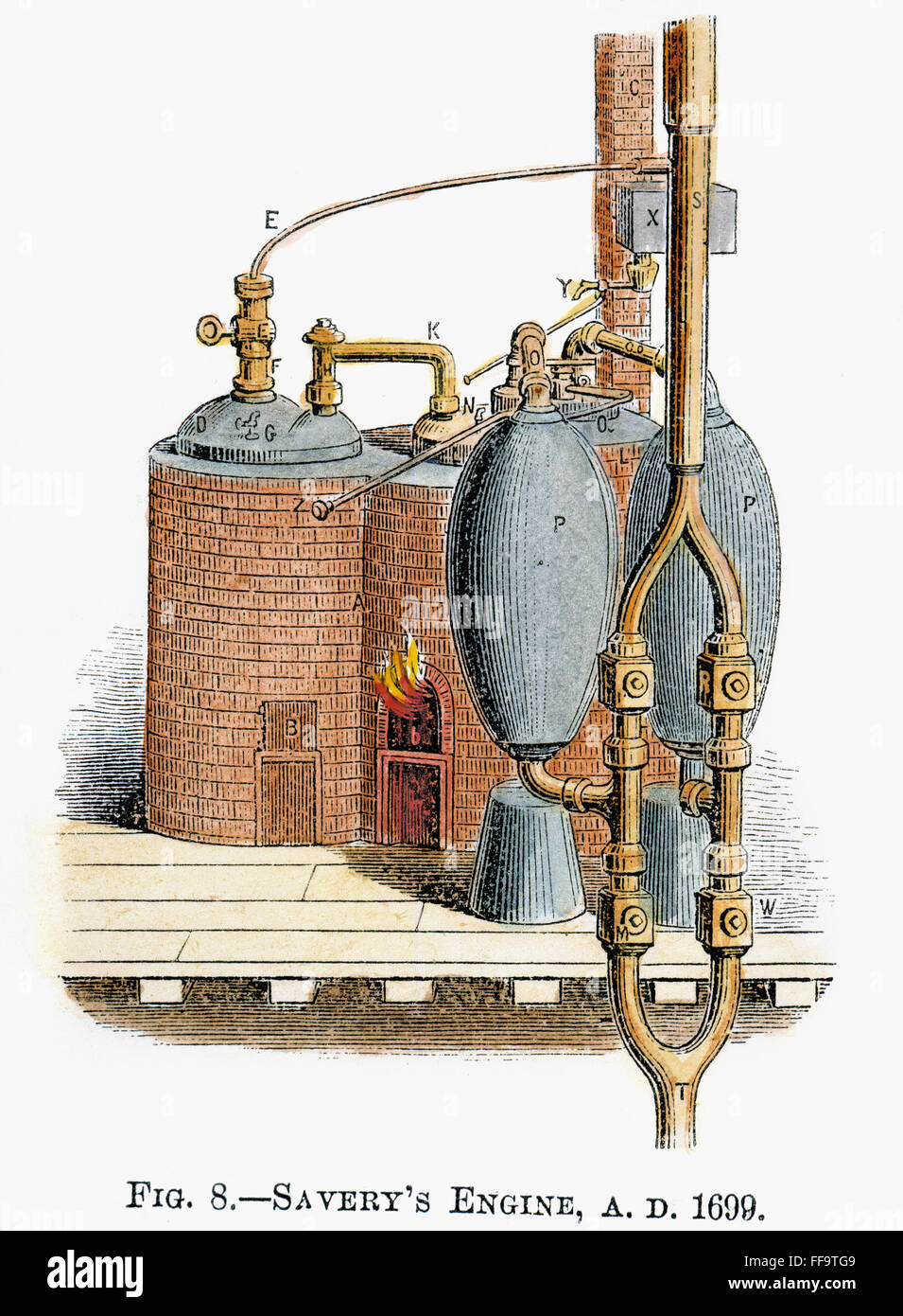 STEAM ENGINE, 1698. /nThe first commercially successful steam engine, patented in England by