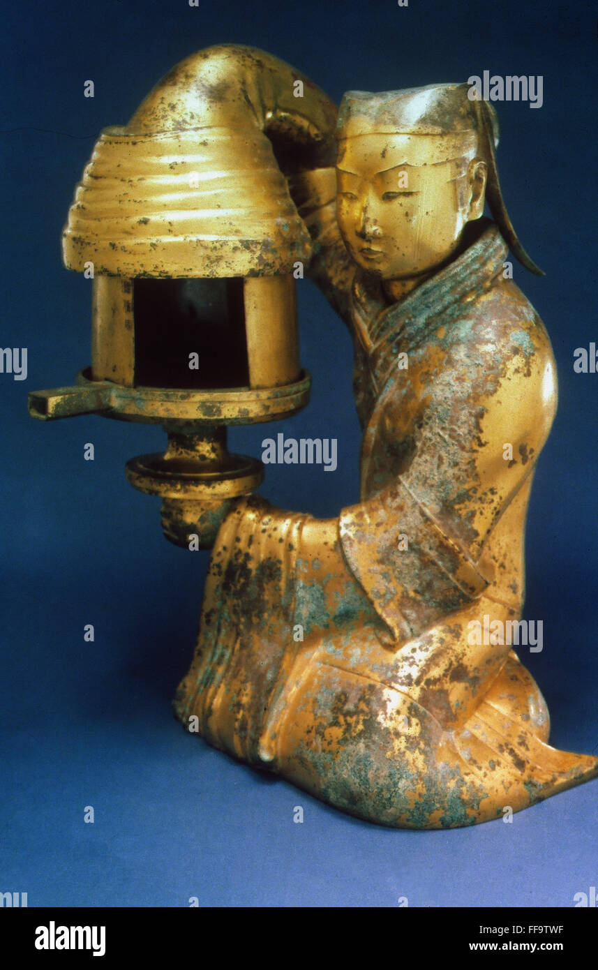 CHINA: GILT-BRONZE LAMP. /nWestern Han, early 2nd century B.C. Stock Photo