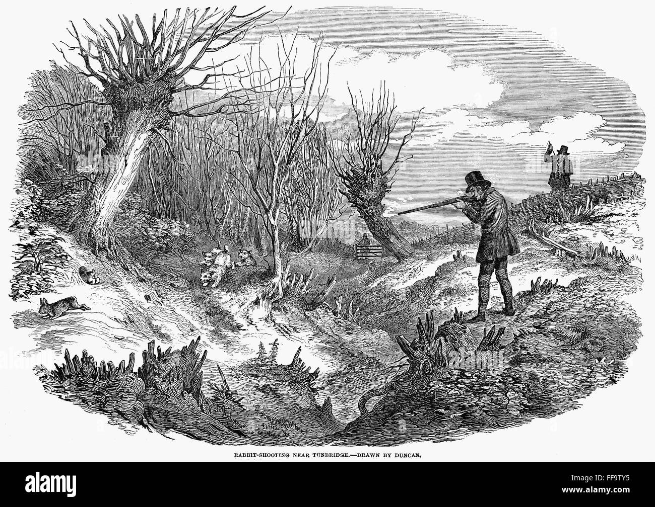 RABBIT HUNTING, 1850. /n'Rabbitshooting near Tunbridge.' Wood