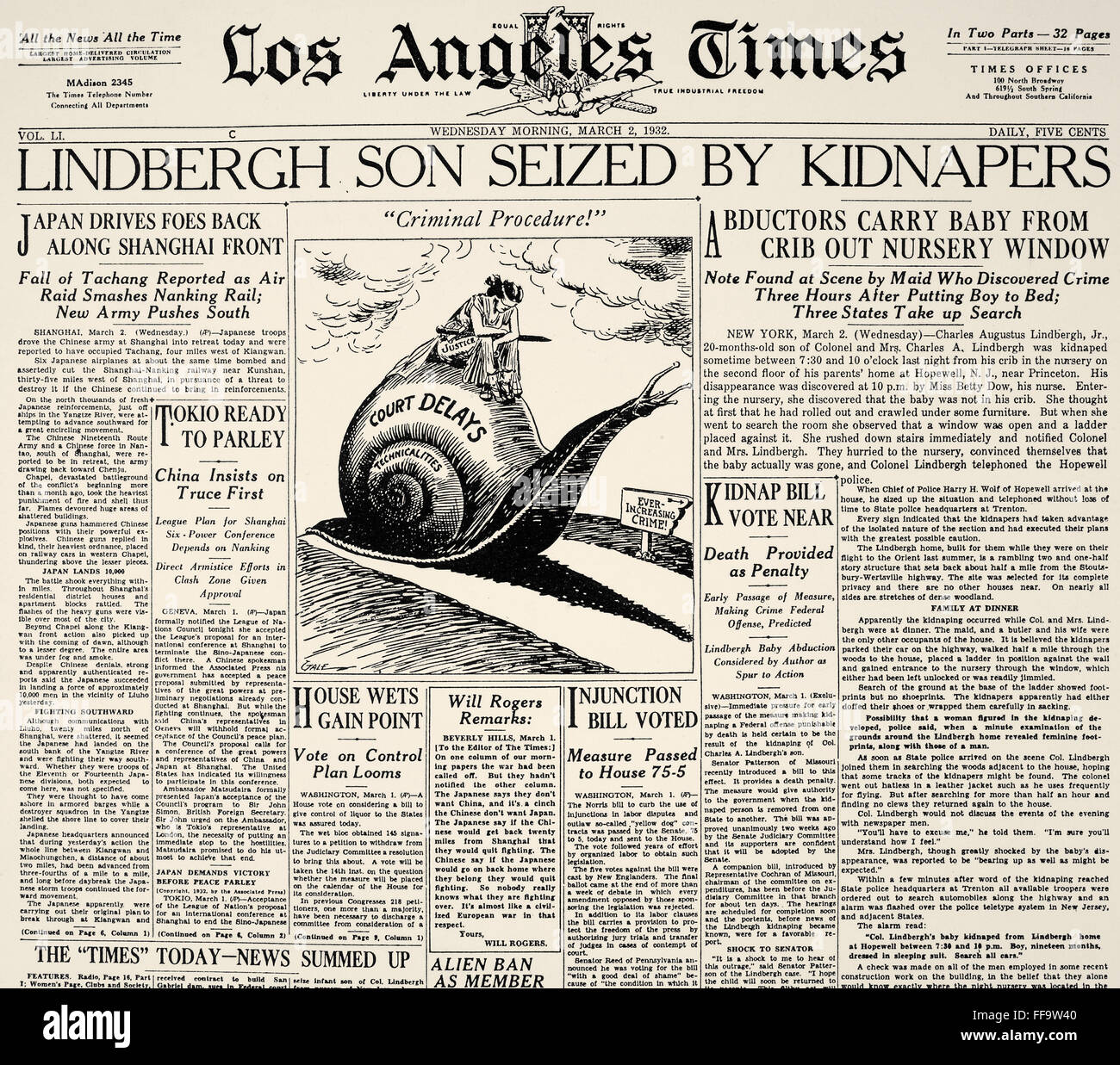 CHARLES A. LINDBERGH /n(19021974). American aviator. Front page of the