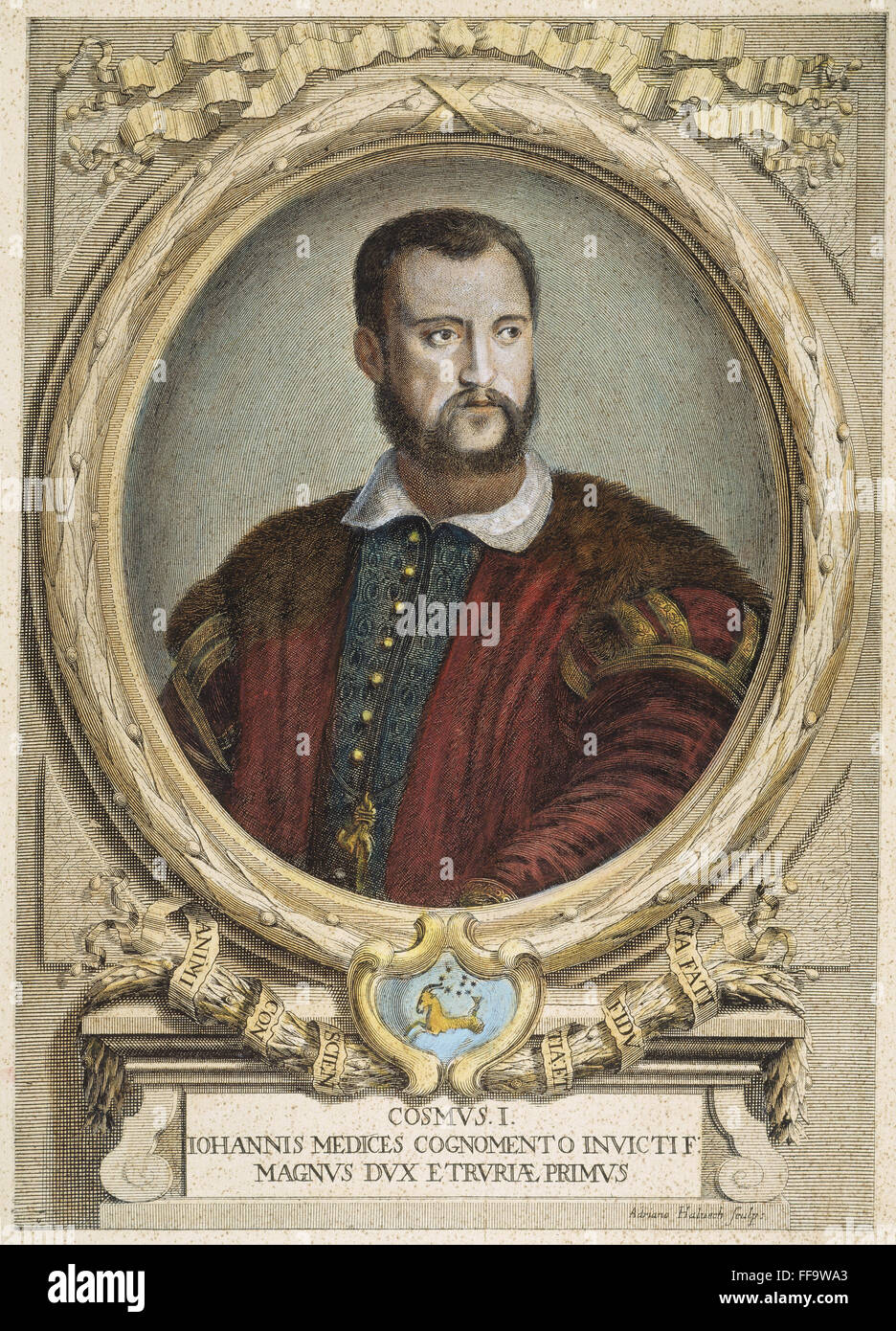 COSIMO I MEDICI (1519-1574). /nKnown as The Great. Copper engraving, Italian, 18th century. Stock Photo