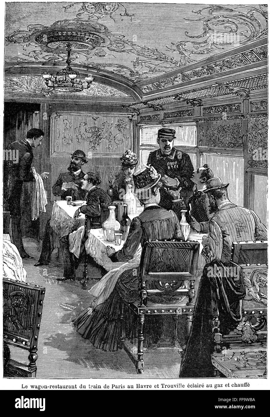 RAILROAD DINING CAR, 1880. /nDining car on the railroad line from