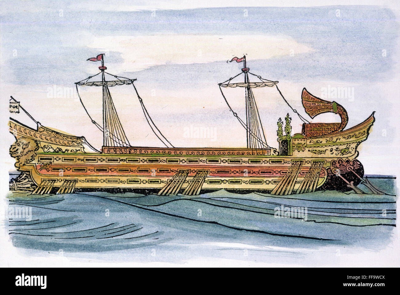 ROMAN TRIREME. /nPen-and-ink drawing, American, 19th century. Stock Photo