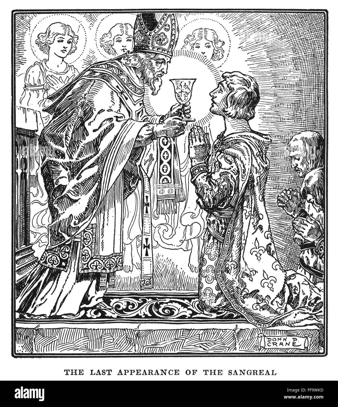 SIR GALAHAD & HOLY GRAIL. /nSir Galahad, as King of Sarras, kneels at