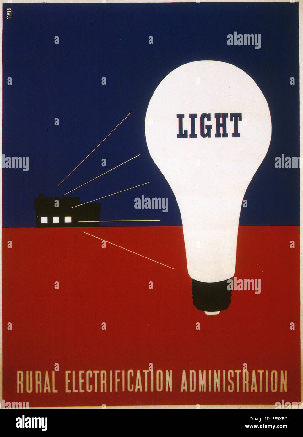RURAL ELECTRIFICATION 1937. /nLight: American lithograph poster, 1937, by Lester Beal for the Rural Electrification Administration. Stock Photo
