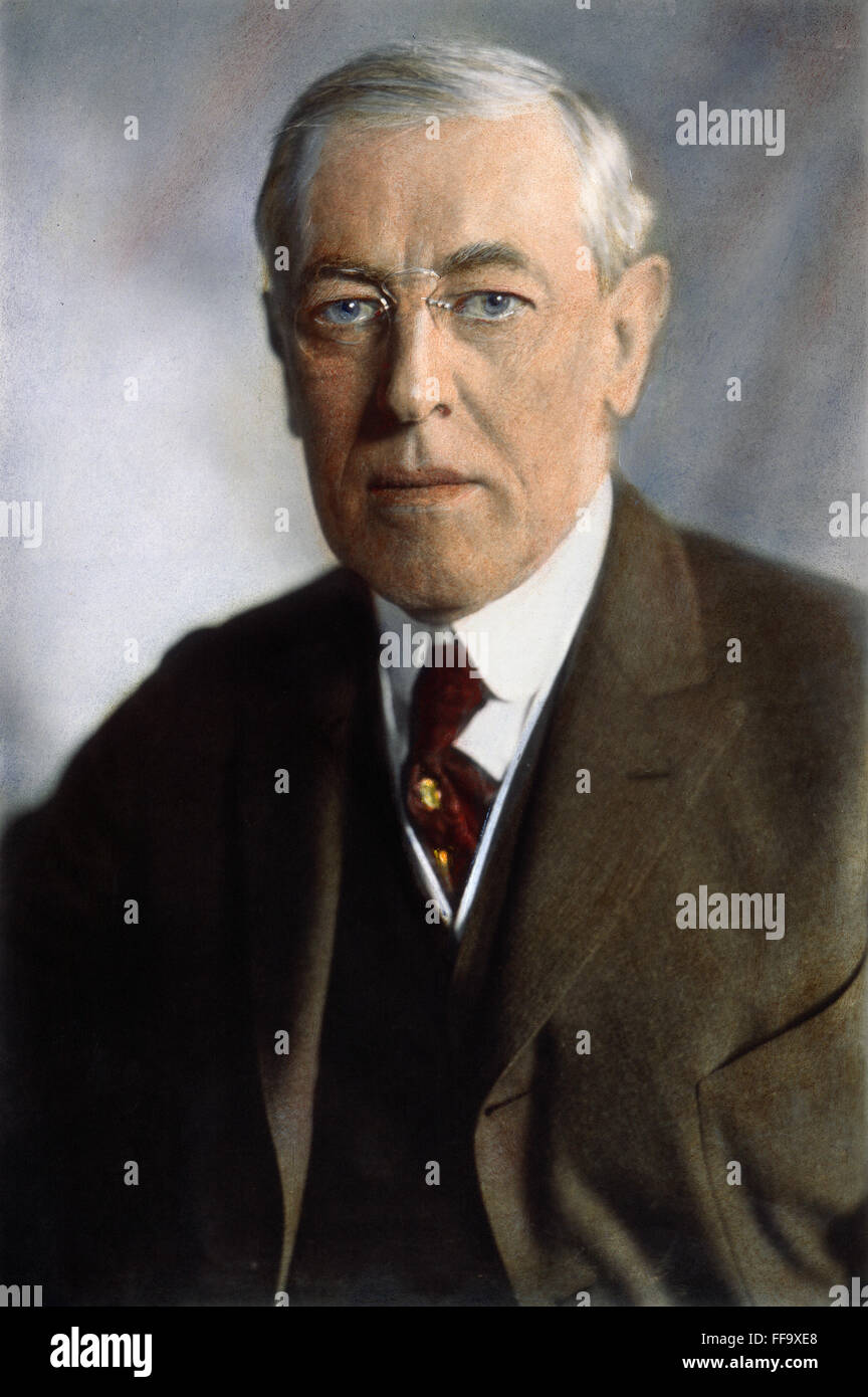 WOODROW WILSON (1856-1924). /nOil over a photograph, 1919. Stock Photo