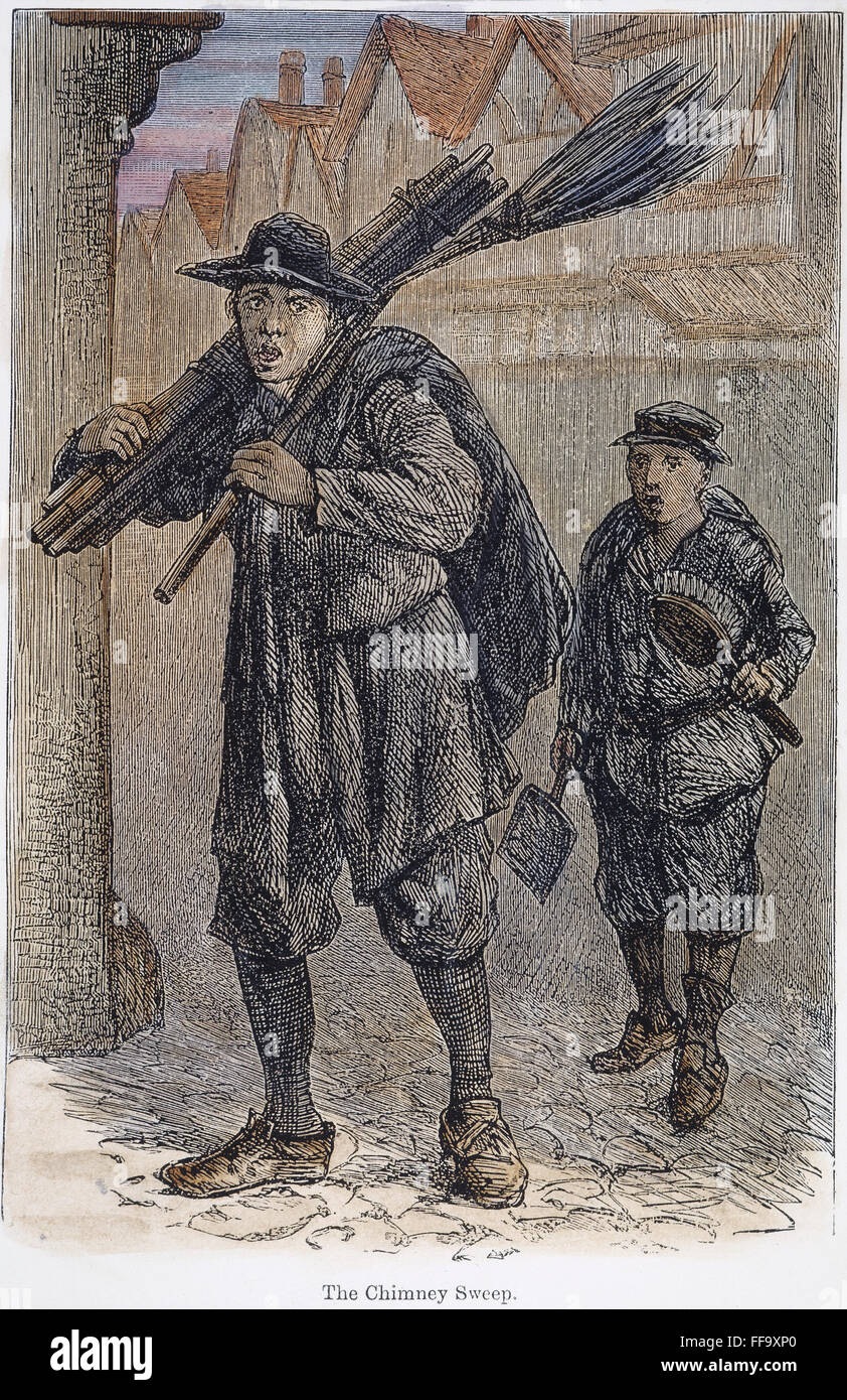 CHIMNEY SWEEPS. /nLine engraving, 19th century. Stock Photo
