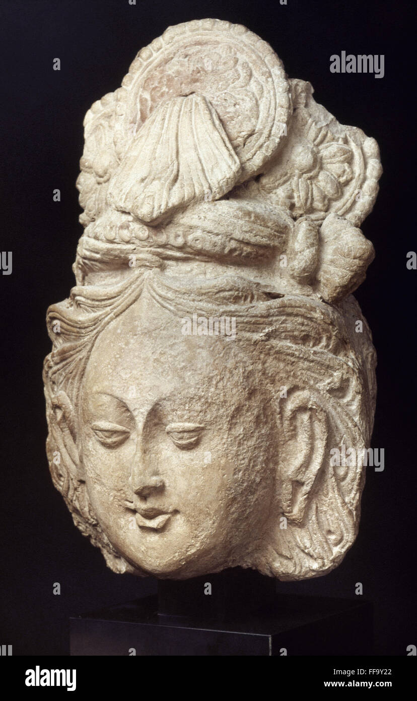 TERRACOTTA BODHISATTVA HEAD. /nCentral Asian, 6th-7th centuries. Stock Photo