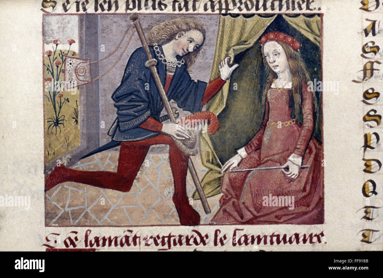 ROMANCE OF THE ROSE. /nManuscript illumination, France, 1487-95 Stock ...