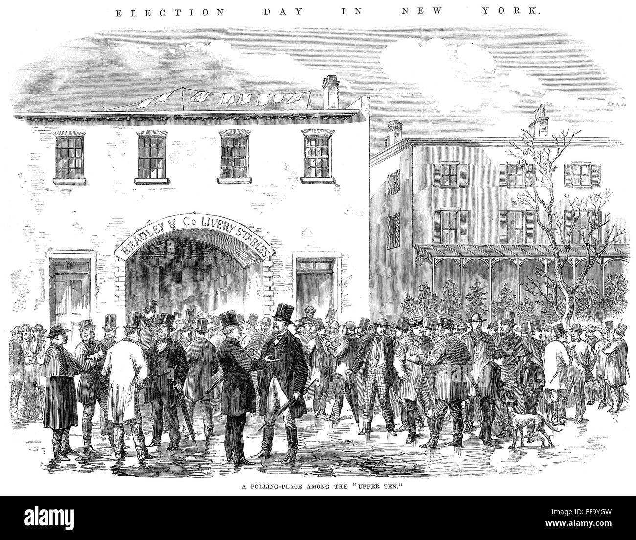PRESIDENTIAL CAMPAIGN, 1864. /nOutside a polling place in a fashionable ...