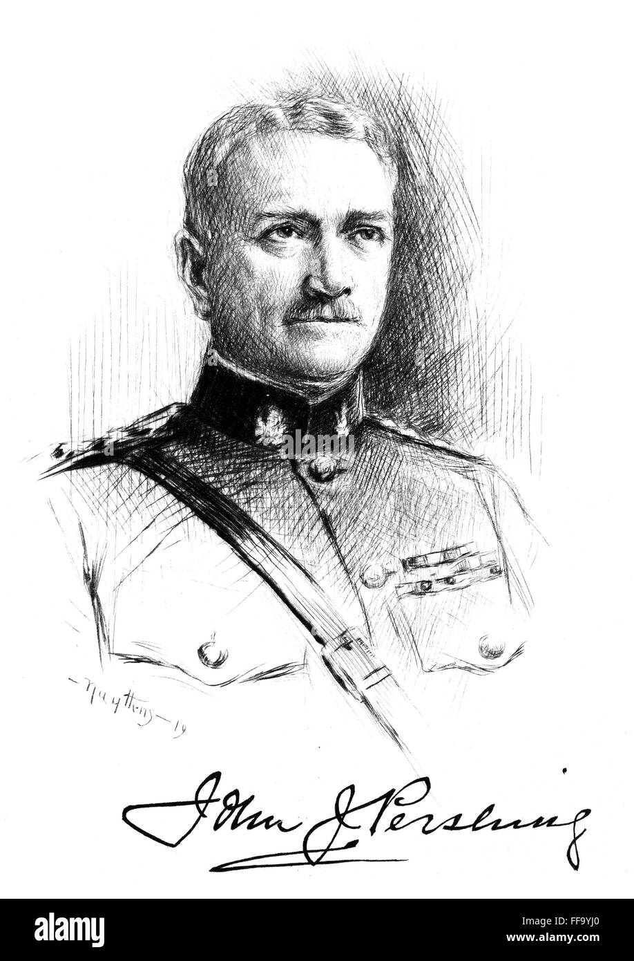 JOHN JOSEPH PERSHING /n(1860-1948). American army commander. Etching, 1919, by Joseph Pierre Nuyttens. Stock Photo