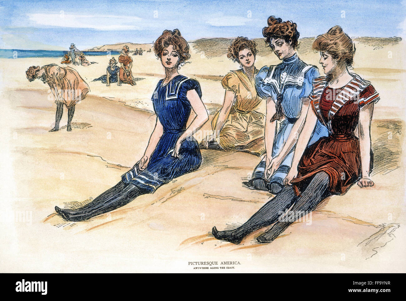 GIBSON GIRLS, 1900. /nPen-and-ink drawing by Charles Dana Gibson of bathing-beauties. Stock Photo