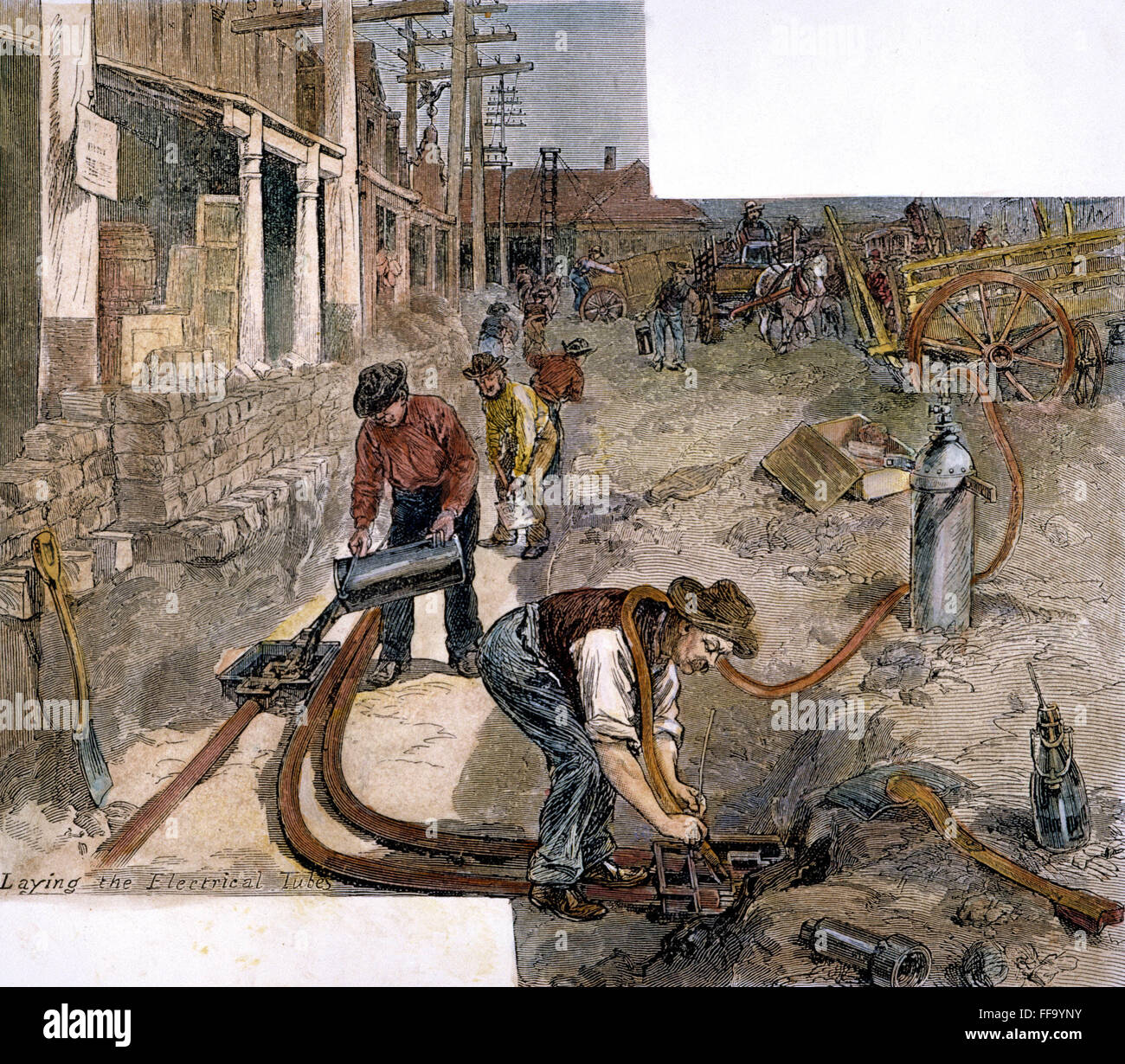 ELECTRICITY, NYC 1882. /nLaying the tubes for wiring that will carry