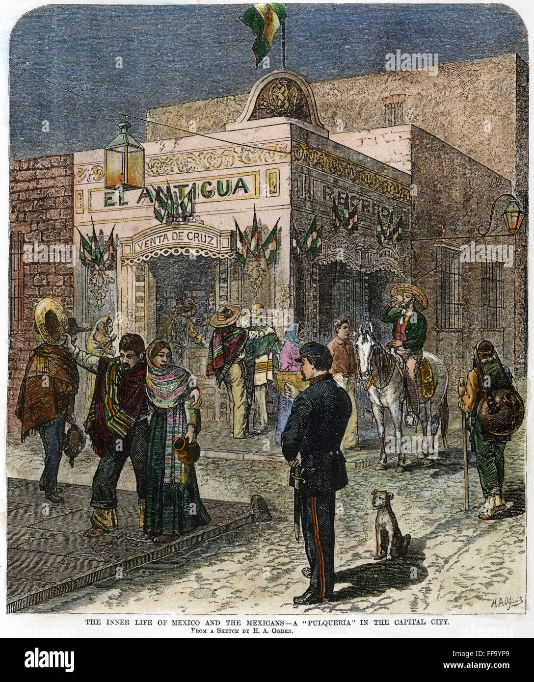 MEXICO CITY, 1881. /nA pulqueria in Mexico City. Wood engraving, American, 1881. Stock Photo
