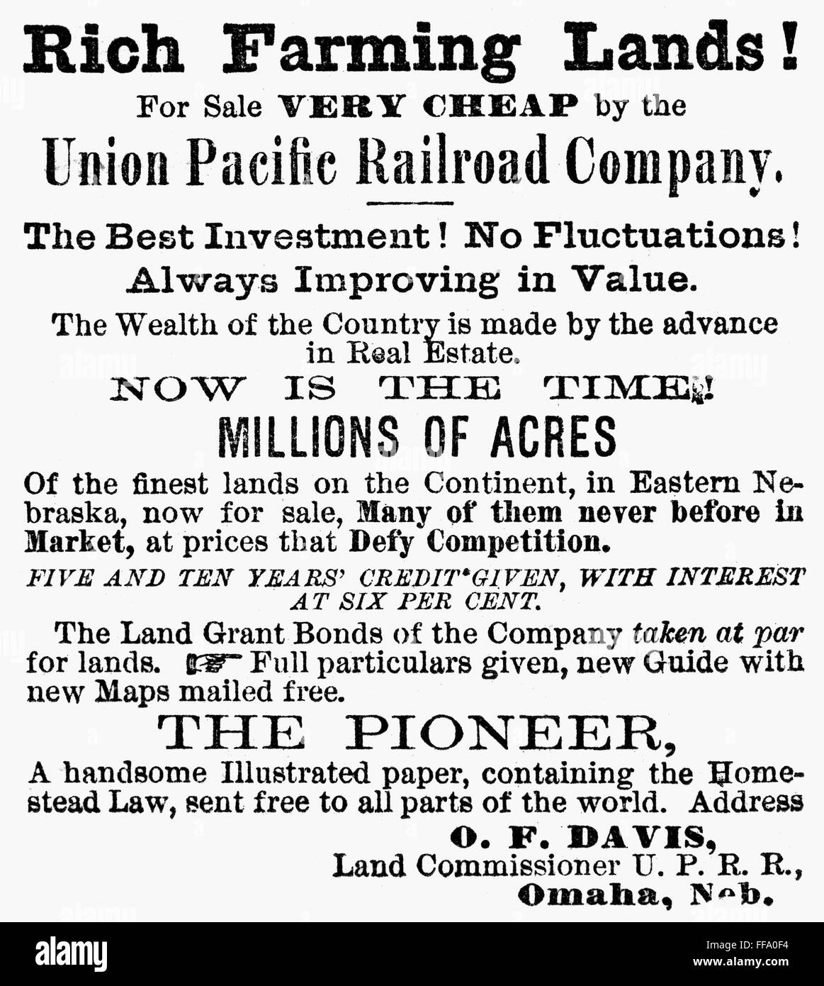 RAILROAD LAND SALE, 1874. /nAdvertisement for farming lands in
