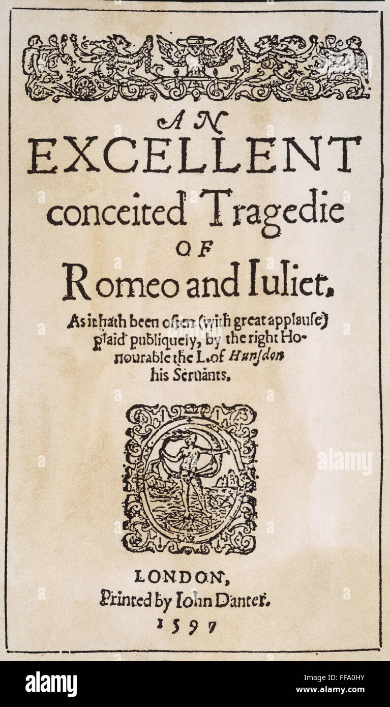 /nTitle page from the first publication, London, 1597, of Shakespeare's "Romeo and Juliet."