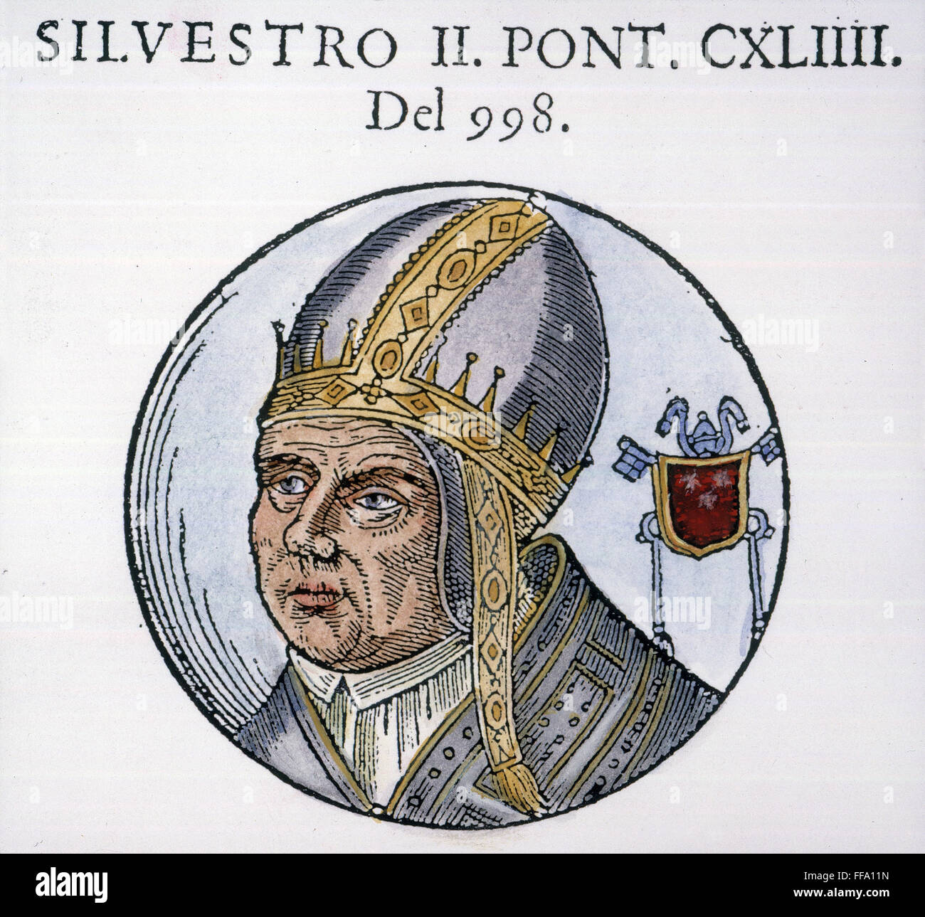 POPE SYLVESTER II /n(c945-1003). Woodcut, Venice, 1592. Stock Photo