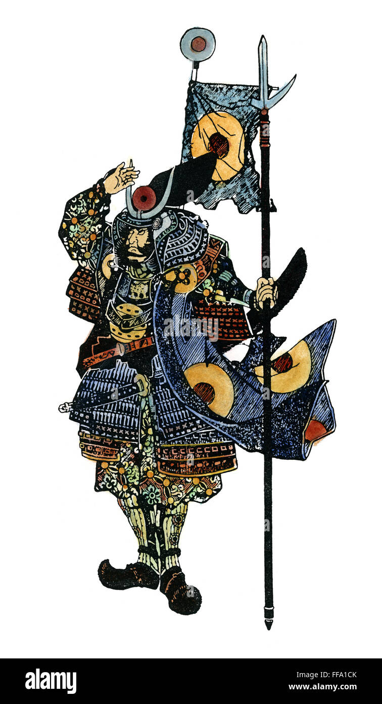 SOLDIER: SAMURAI. /nA samurai field marshal. Japanese woodblock print, 1597. Stock Photo