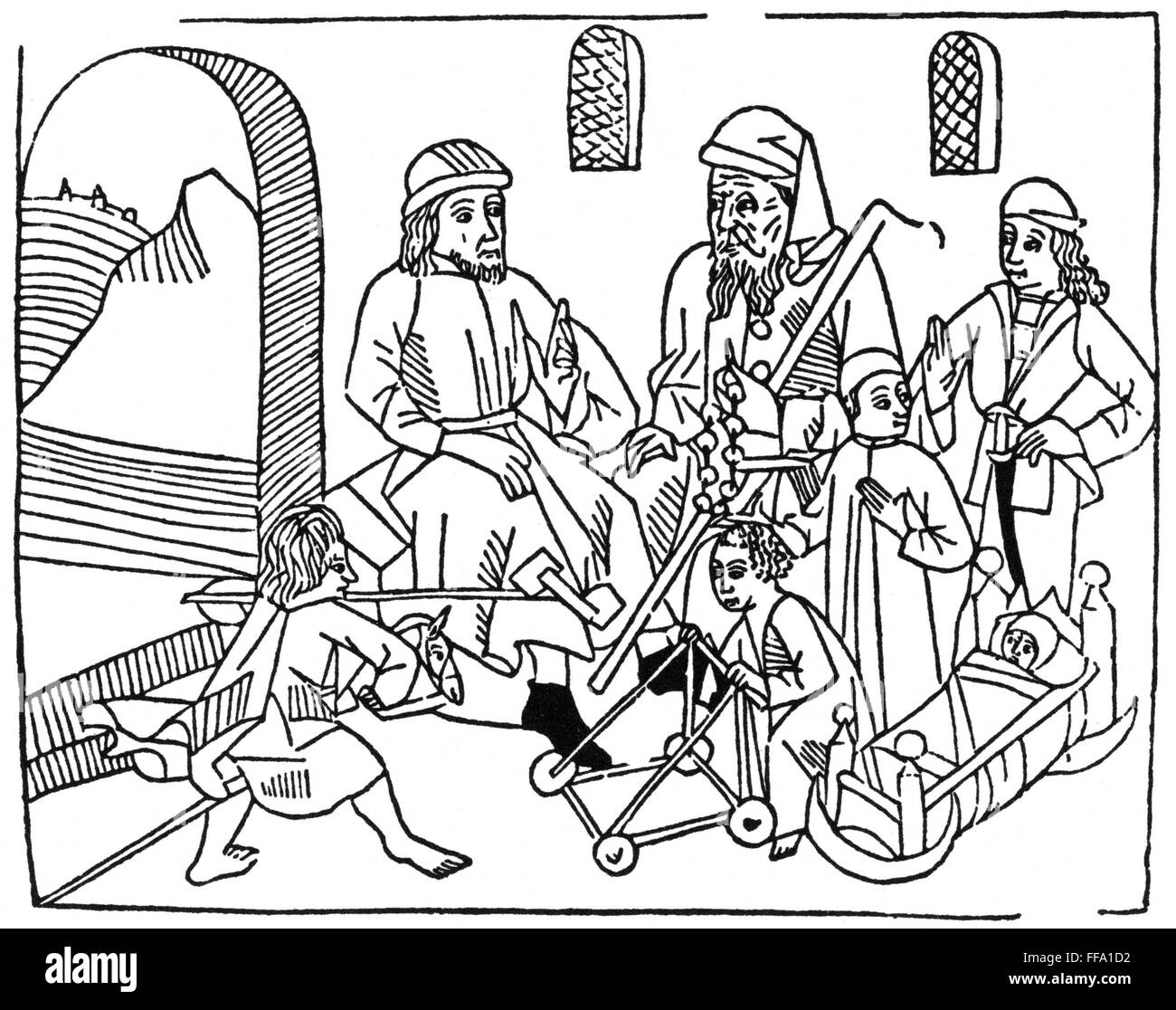 SEVEN AGES OF MAN, 1485. /nWoodcut. Stock Photo