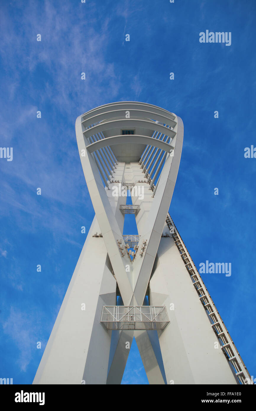 View of the 170 meter tall Spinnaker Tower at Portsmouth’s Gunwharf Quays Stock Photo
