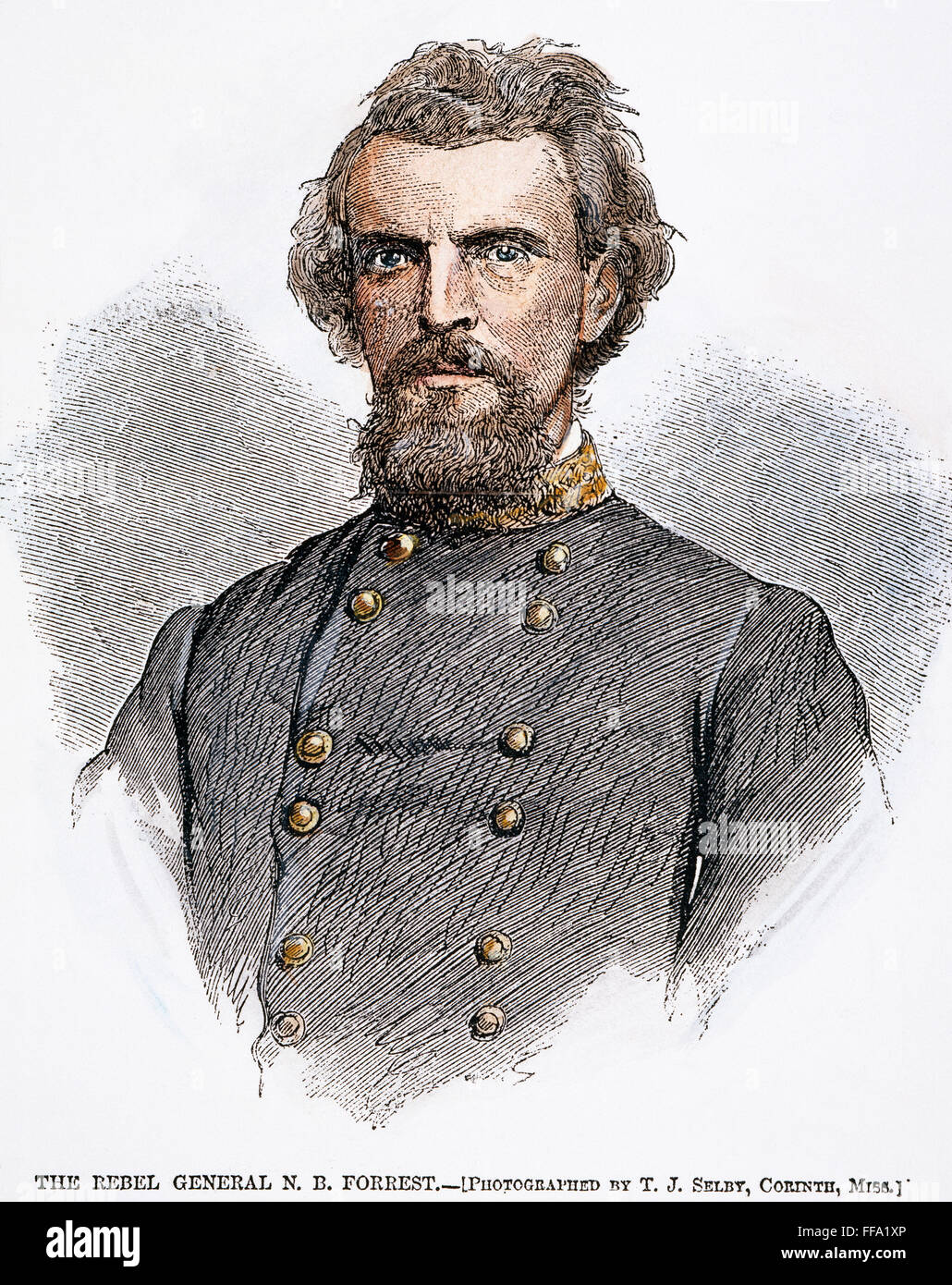 NATHAN BEDFORD FORREST /n(1821-1877). American army officer. Wood engraving, 1865. Stock Photo