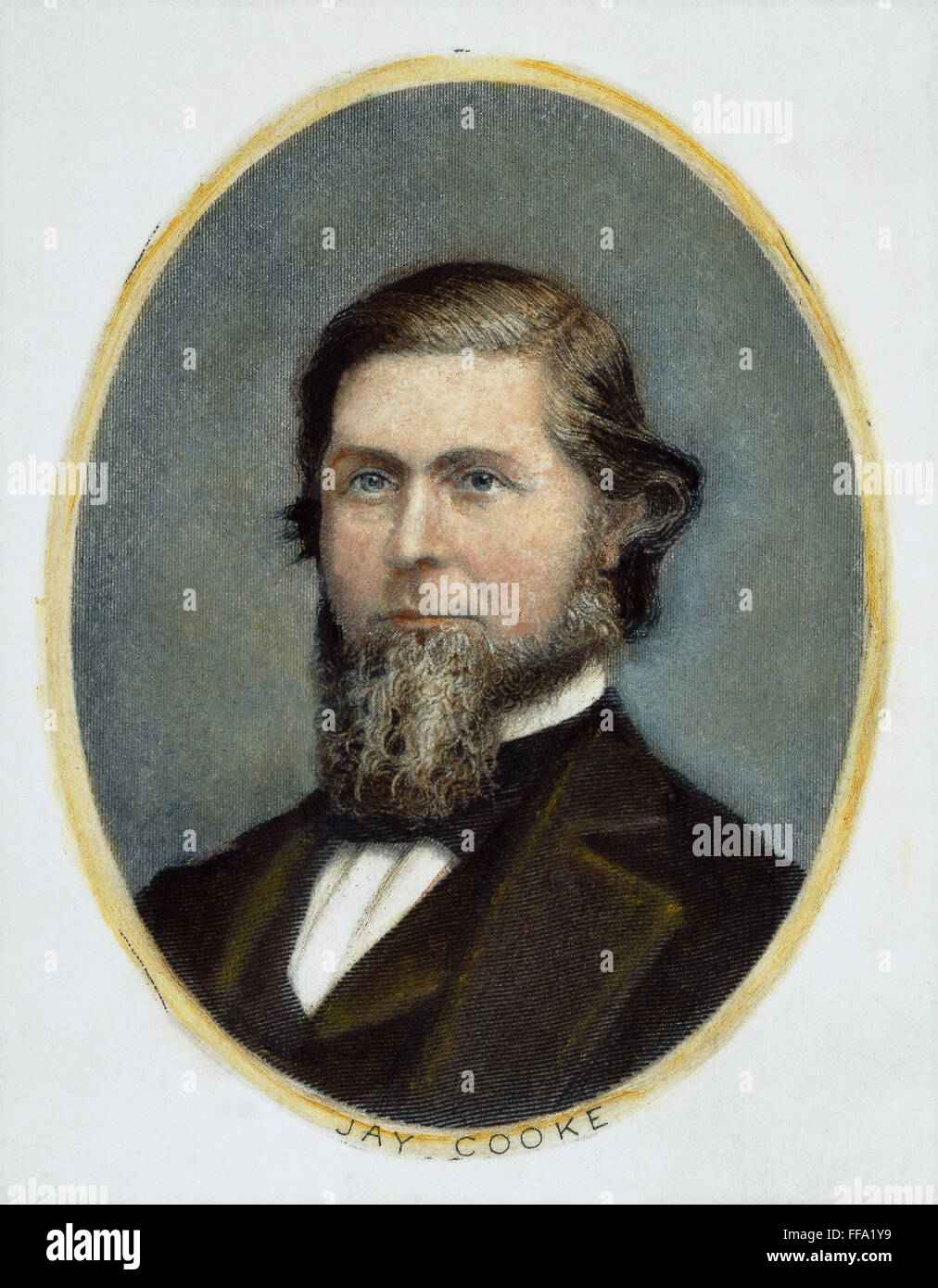 JAY COOKE (1821-1905). /nAmerican banker: American steel engraving, 19th century. Stock Photo