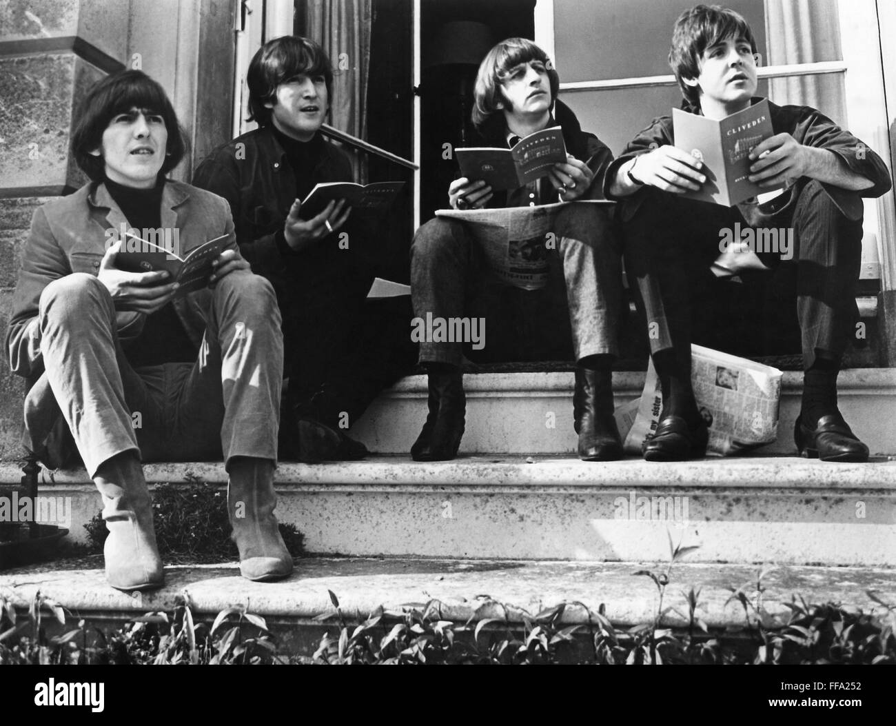 THE BEATLES, 1965. /nLeft to right: George Harrison, John Lennon, Ringo Starr, and Paul McCartney. Photograph, 1965. Stock Photo