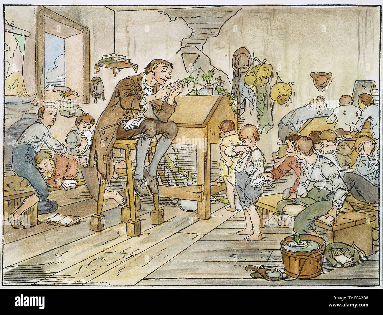 ICHABOD CRANE, 1849. /nSchoolmaster Ichabod Crane prepares a quill