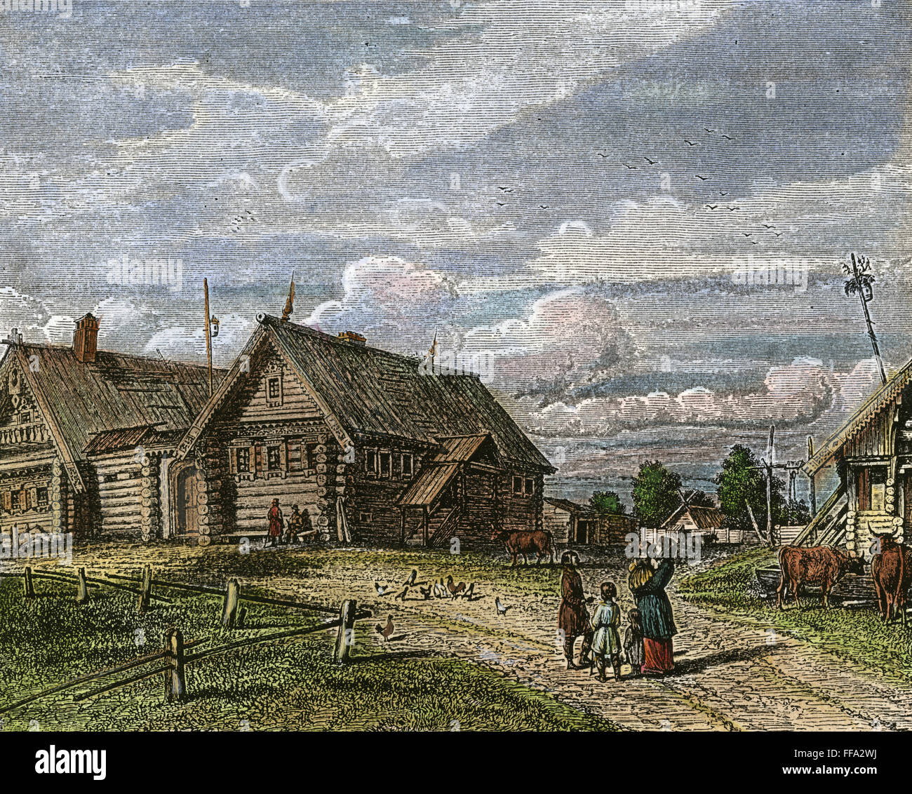 RUSSIAN VILLAGE, C1850.  /nA village in the southern part of Russia. Wood engraving, American, c1850. Stock Photo