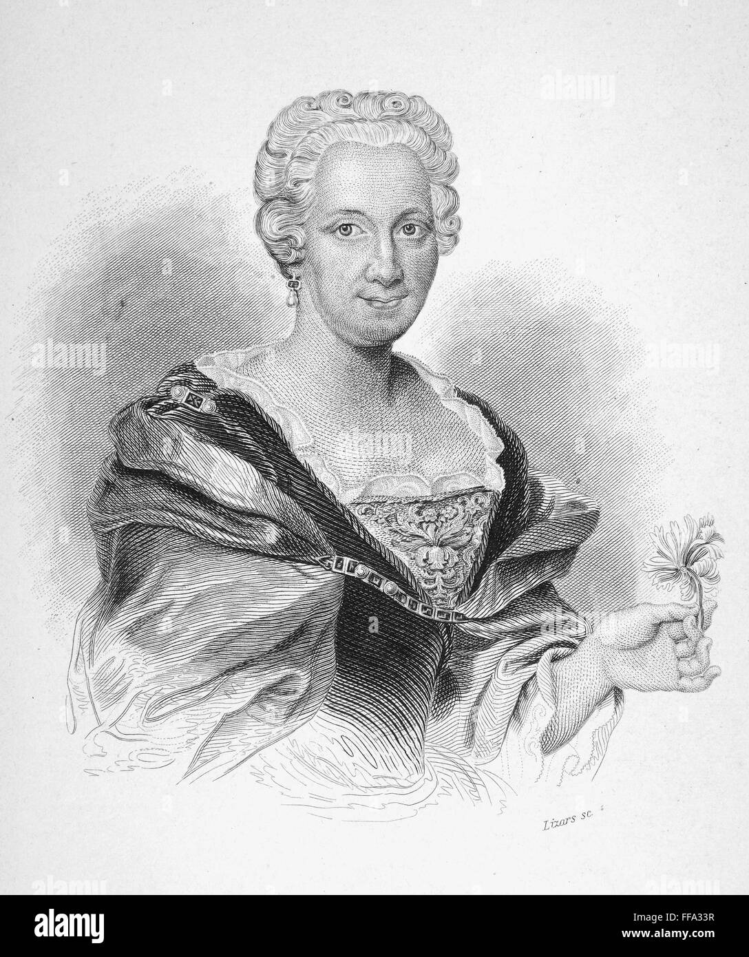 ANNA MARIA SIBYLLA MERIAN /n(1647-1717). German painter, engraver, and naturalist. Steel engraving, 19th century. Stock Photo