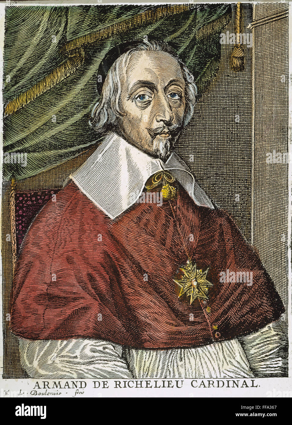 CARDINAL RICHELIEU /n(1585-1642). Armand-Jean du Plessis, duc de Richelieu. French cardinal and statesman. Copper engraving, Flemish, late 17th century, by Edme de Boulonois. Stock Photo