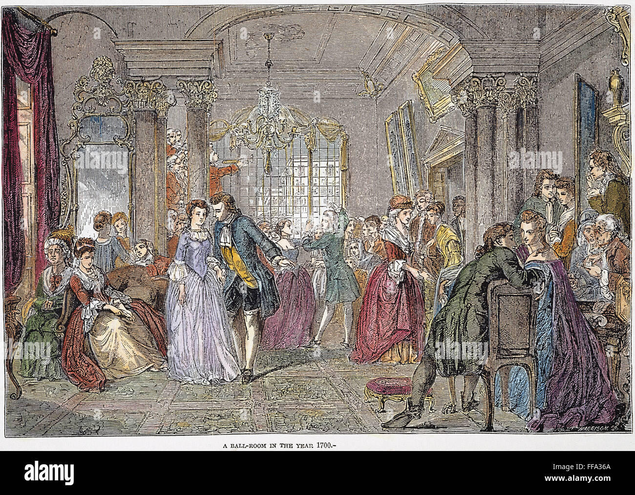 BALLROOM, 1760. /nA ballroom in the year 1760. Wood engraving, English, 1848, after a painting by Abraham Solomon. Stock Photo