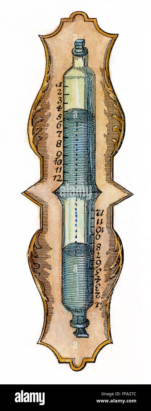 WATER CLOCK, 18th CENTURY. /nAn 18th century French clepsydra, or water clock. Contemporary copper engraving. Stock Photo