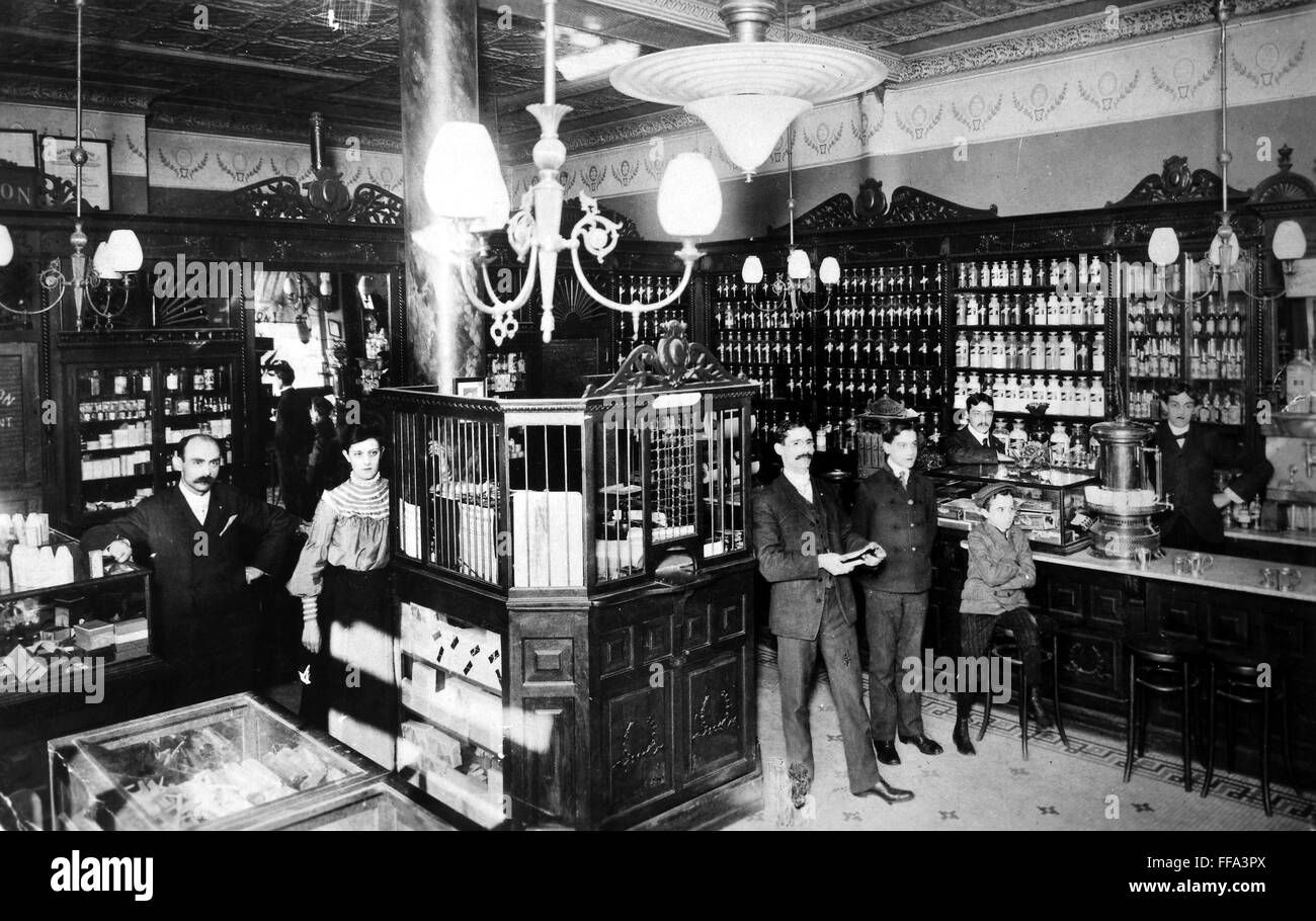 DRUGSTORE, 1897. /nAmerican drugstore interior. Photograph. Stock Photo