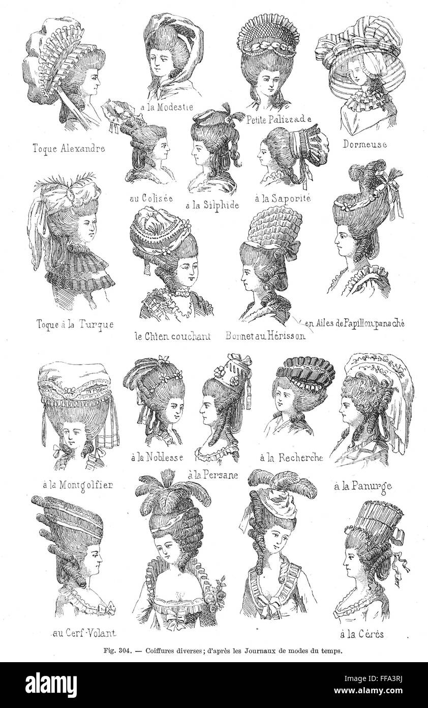 HAIRSTYLE, 18th CENTURY. /nFrench hairstyles of the third quarter of the 18th century. Stock Photo