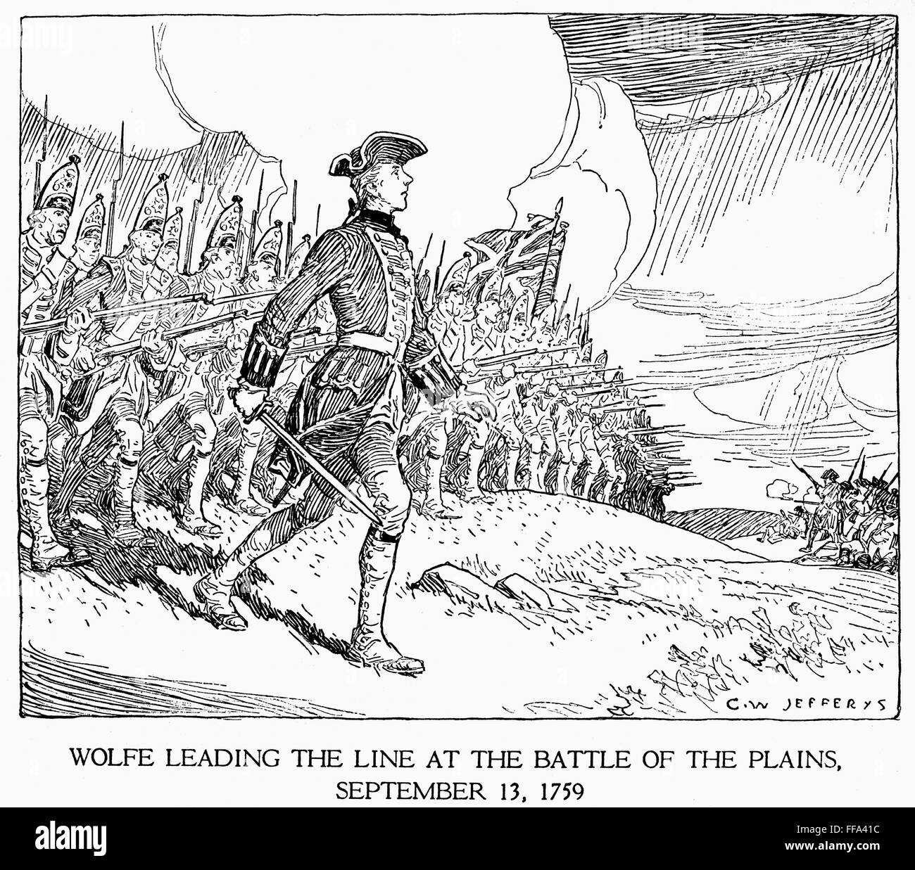 WOLFE AT QUEBEC, 1759. /nGeneral James Wolfe leading the British 'thin