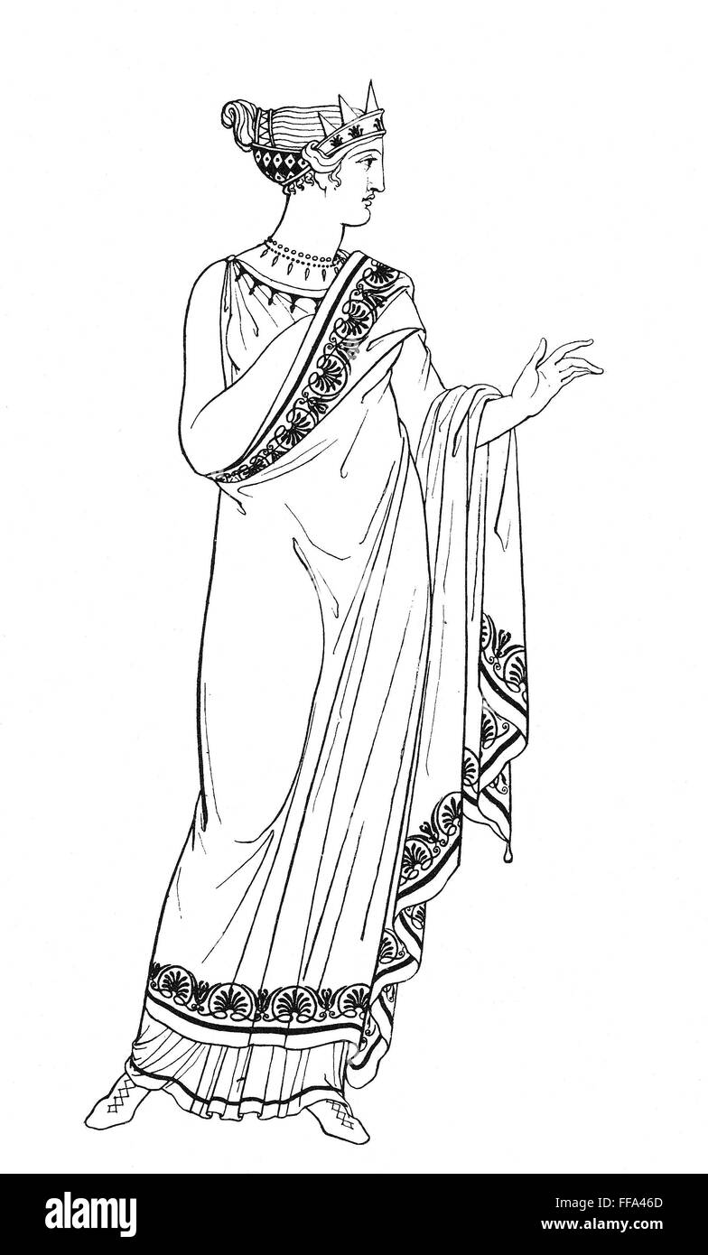 MUSE OF TRAGEDY. /nMelpomene, the Muse of Tragedy. Line engraving after an ancient vase painting. Stock Photo