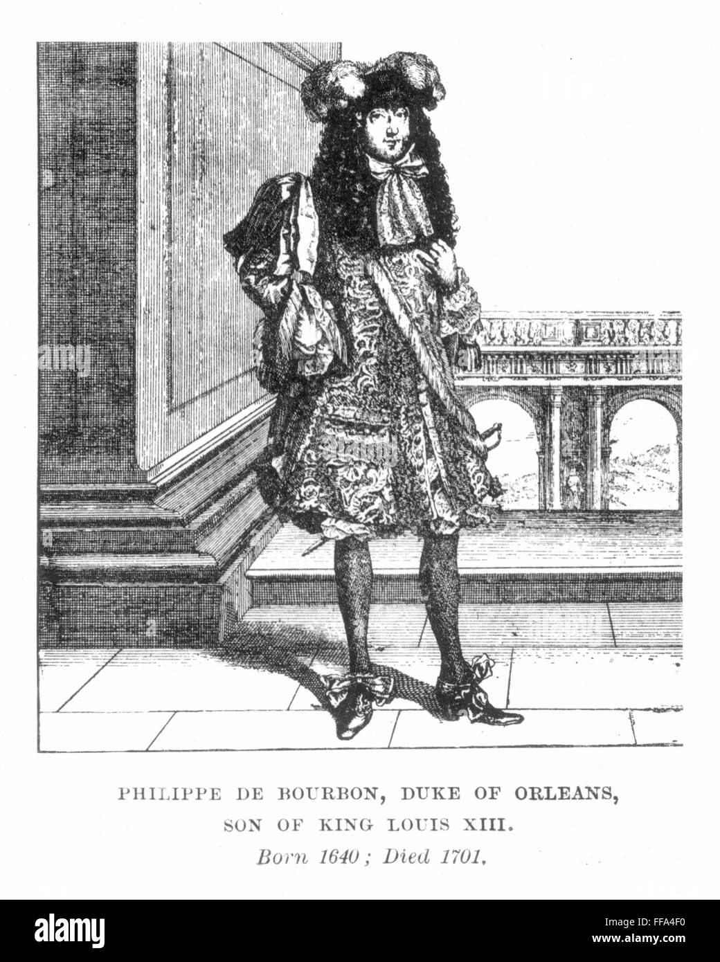 DUKE OF ORLEANS (1640-1701). /nPhilippe de Bourbon, duc d'Orleans. Son of King Louis XIII of France. Contemporary French line engraving. Stock Photo