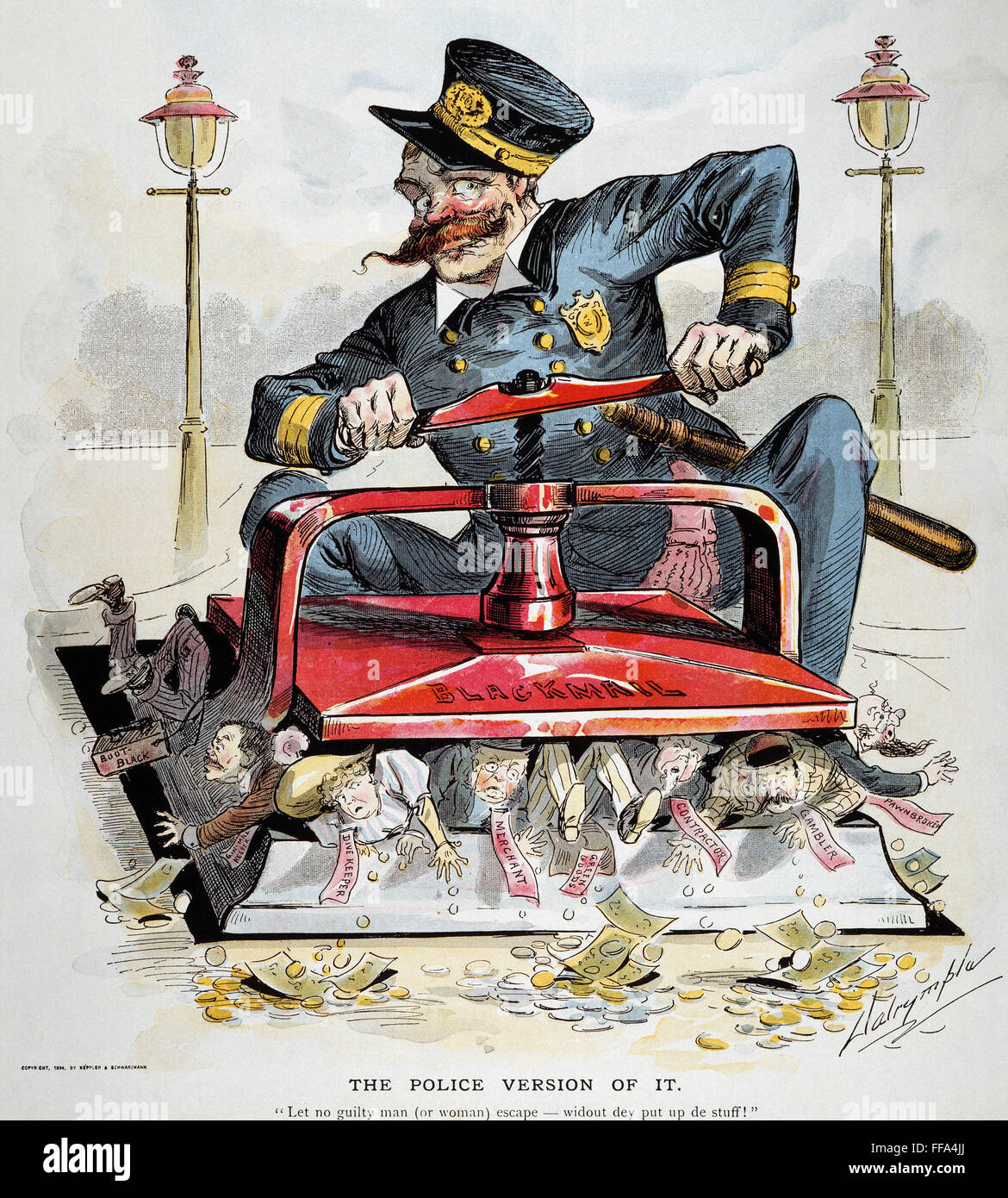 POLICE CORRUPTION CARTOON. /n'The Police Version of It.' American cartoon, 1894, by Louis Dalrymple on police corruption. Stock Photo