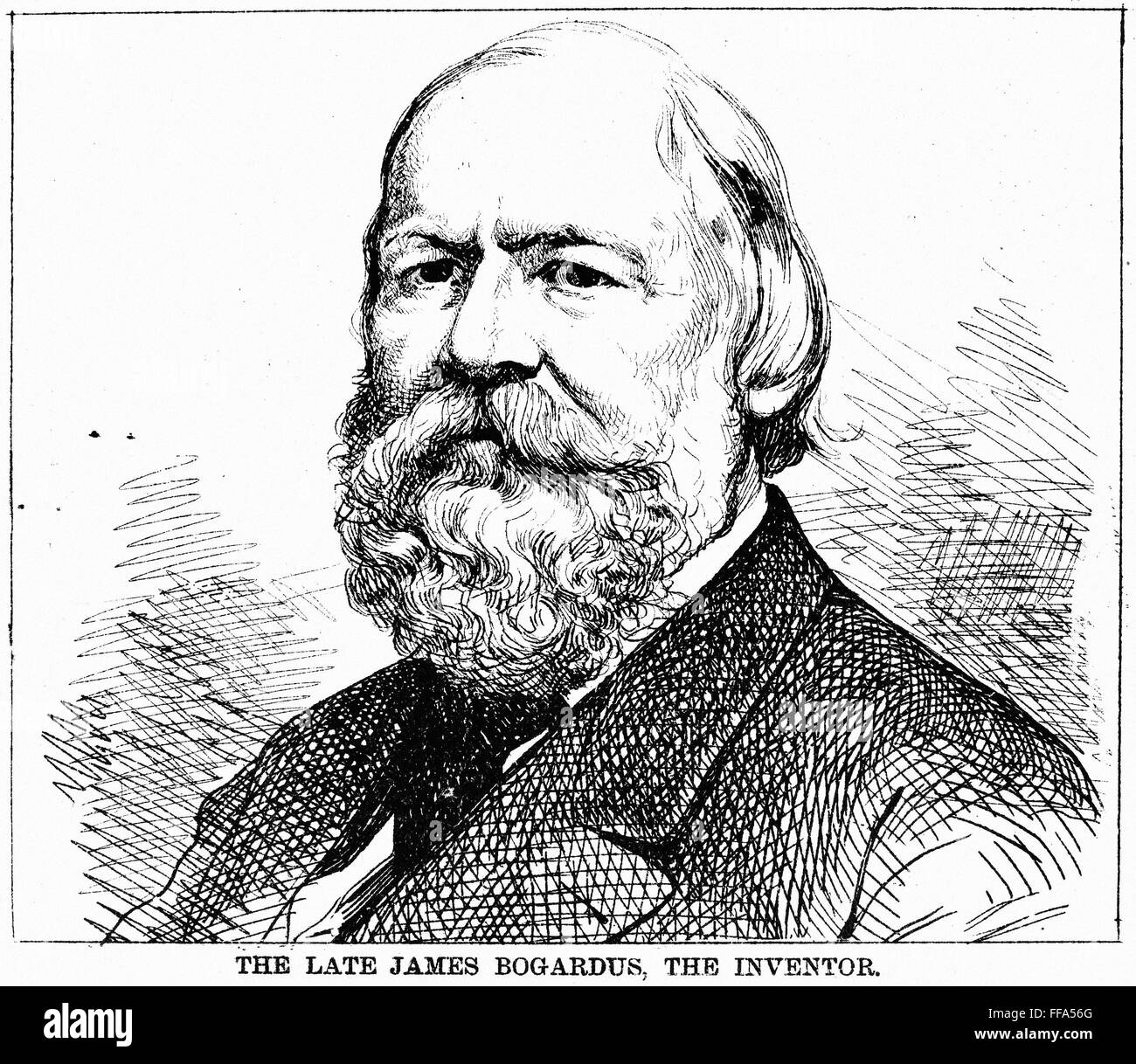 JAMES BOGARDUS (18001874). /nAmerican inventor. Line engraving, 1874