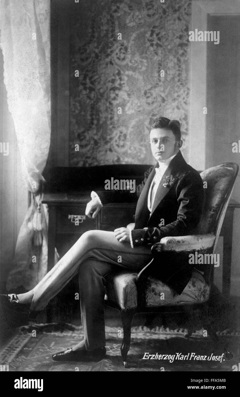 KARL I OF AUSTRIA (1887-1922). /nThe last Emperor of Austria, and the last monarch of the Habsburg Dynasty. He reigned as Emperor Karl I of Austria, King Charles III of Bohemia and King Charles IV of Hungary from 1916 until 1918. Photographed while Archdu Stock Photo