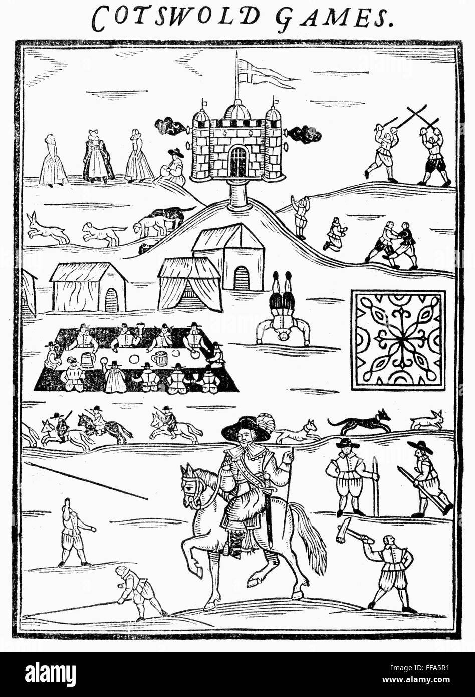 COTSWOLD GAMES, 1636. /nThe annual Cotswold Games. Woodcut frontispiece