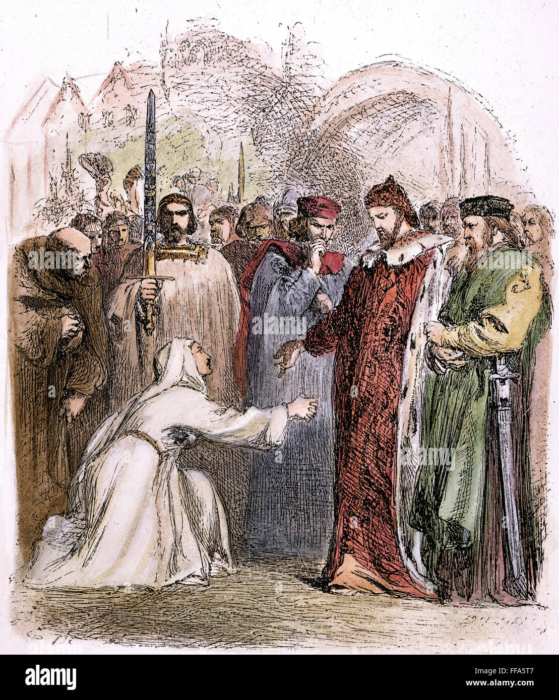MEASURE FOR MEASURE. /nIsabella implores Duke Vincentio for justice in Act V, scene 1 of Shakespeare's 'Measure for Measure': wood engraving after Sir John Gilbert from a late nineteenth-century edition. Stock Photo