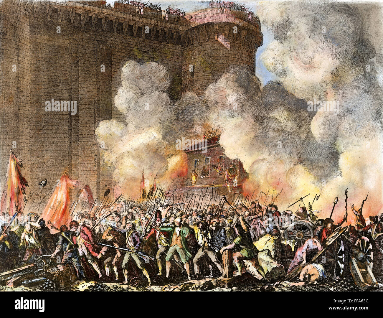FRENCH REVOLUTION, 1789. /nThe Storming of the Bastille, 14 July 1789. Etching, French, 1817. French etching by Jean-Louis Prieur, 1817. Stock Photo