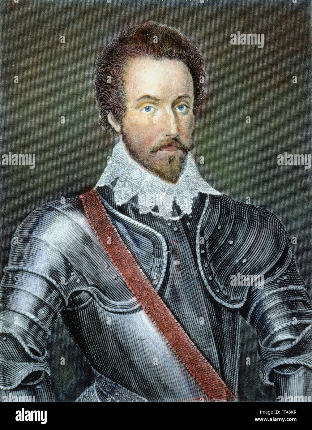 SIR WALTER RALEIGH /n(1552-1618). English adventurer, courtier, and writer. Steel engraving, English, 1830. Stock Photo