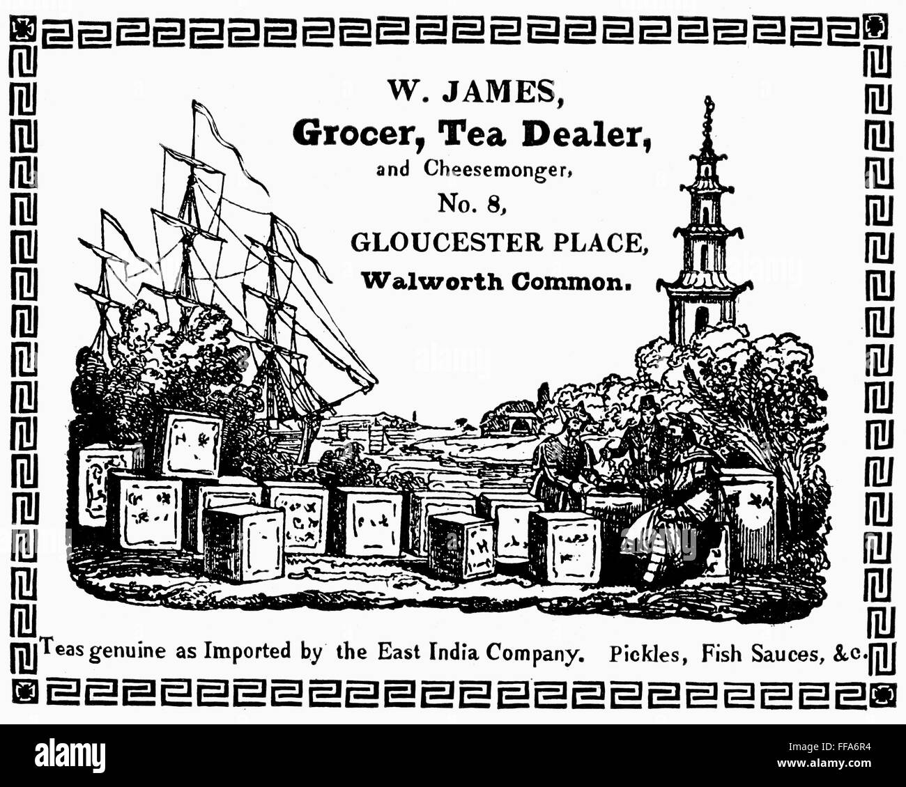 TEA DEALER'S LABEL, 1820. /nEnglish grocer's label, c1820. Stock Photo